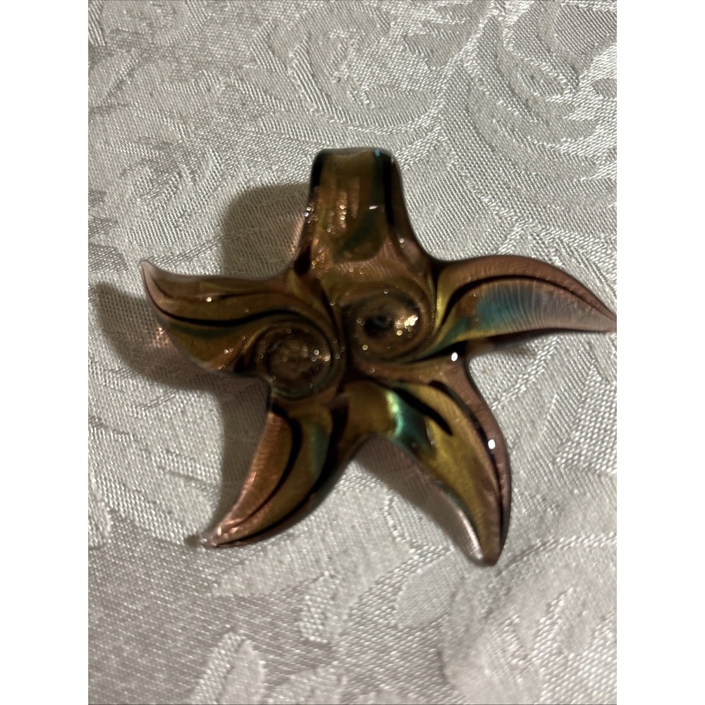 Murano Glass Starfish Pendant with Gold Swirl and Teal Swirl No Necklace. Italy